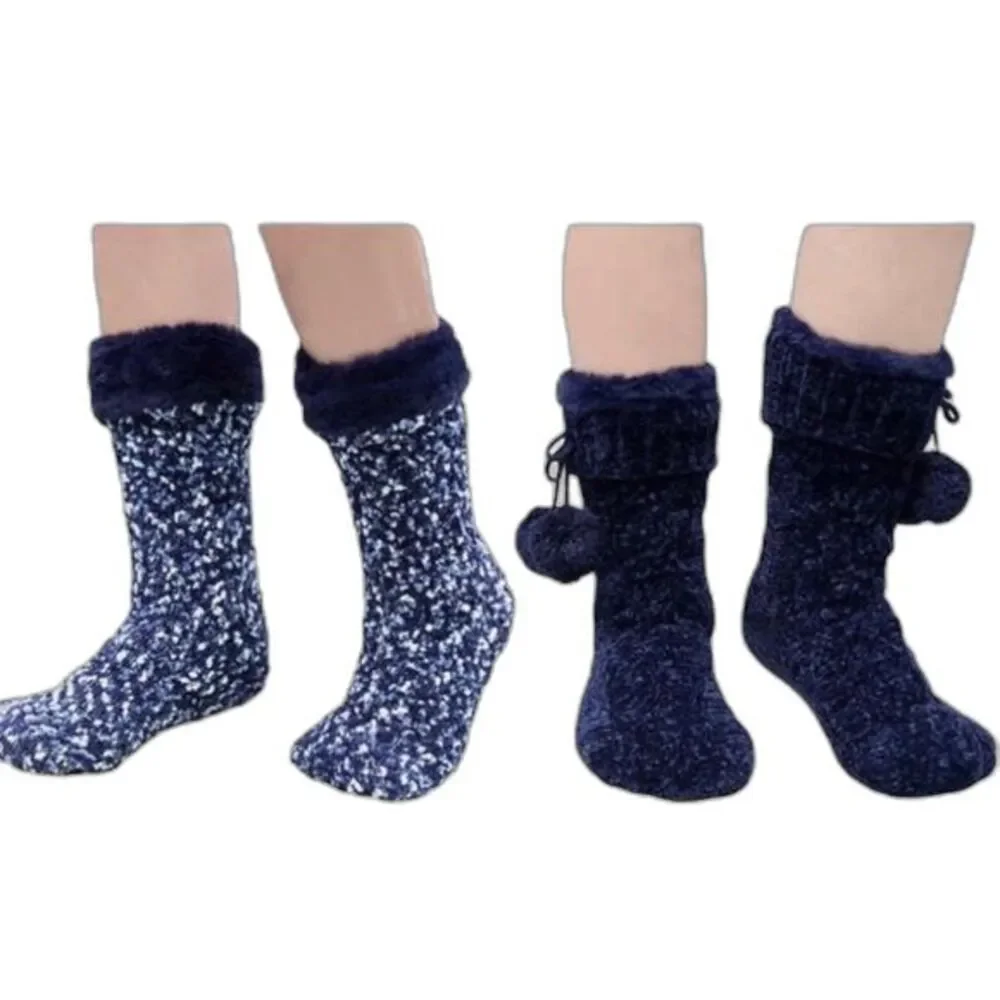 Jane & Bleecker Socks Size 4-10 Blue Super Soft Slipper Socks 2 pairs
